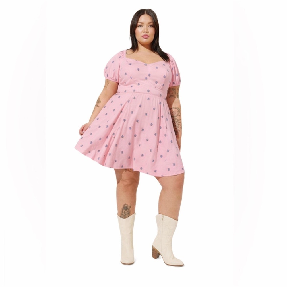 Torrid Pink Floral Skater Dress Sweetheart Neck Cottagecore Coquette 4X NWT Mini
